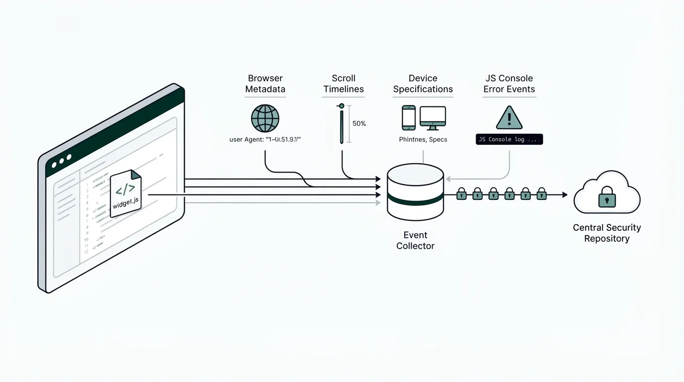 Diagram of technical bug context capture including console errors and device metadata